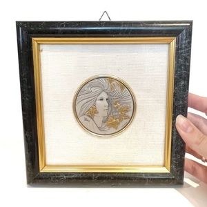 Mida S Sterling Silver Art Made in Italy Framed Signed Woman Leaves Black Gold